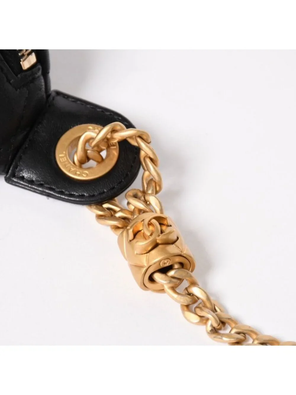 Chanel Quilted Heart Chain Waist Bag Mini Random Model Lambskin Black Gold